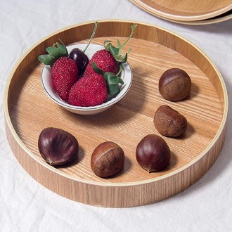 Creative Round Solid Wood Tea Tray Hotel Wooden Tay Storage Tray, Diameter: 21 cm