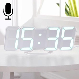 Modern 3D LED Sound Control Colorful Digital Alarm Clock Adjust Brightness Electronic Wall Glowing Hanging Clock with Remote Con