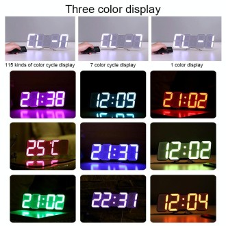 Modern 3D LED Sound Control Colorful Digital Alarm Clock Adjust Brightness Electronic Wall Glowing Hanging Clock with Remote Con