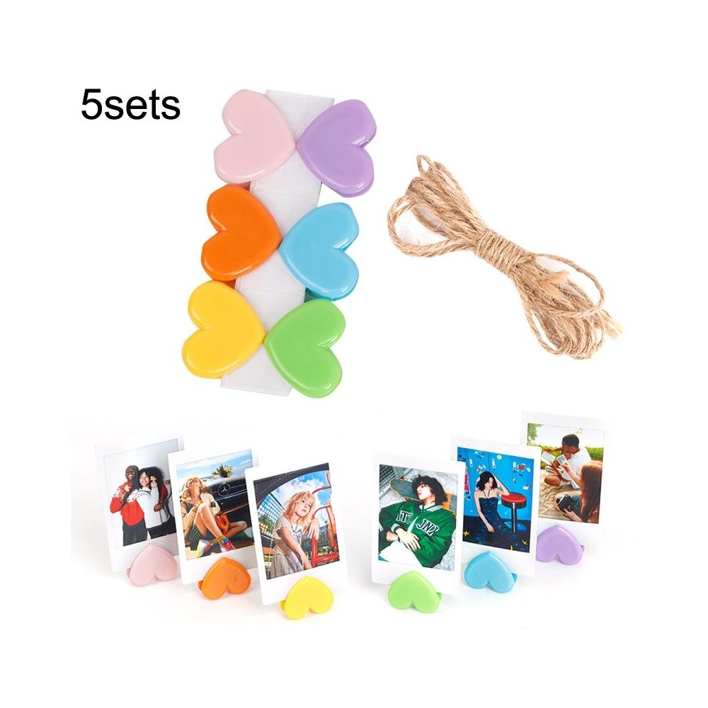 5sets Cute Color Love Clip Desktop Bracket Picture Hanging Wall Decoration Memo Clip(As Show)