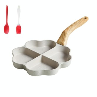 Maifan Stone Love Four-hole Fried Egg Pan Non-Stick Egg Dumpling Pan, Color: White + Oil Brush Spoon