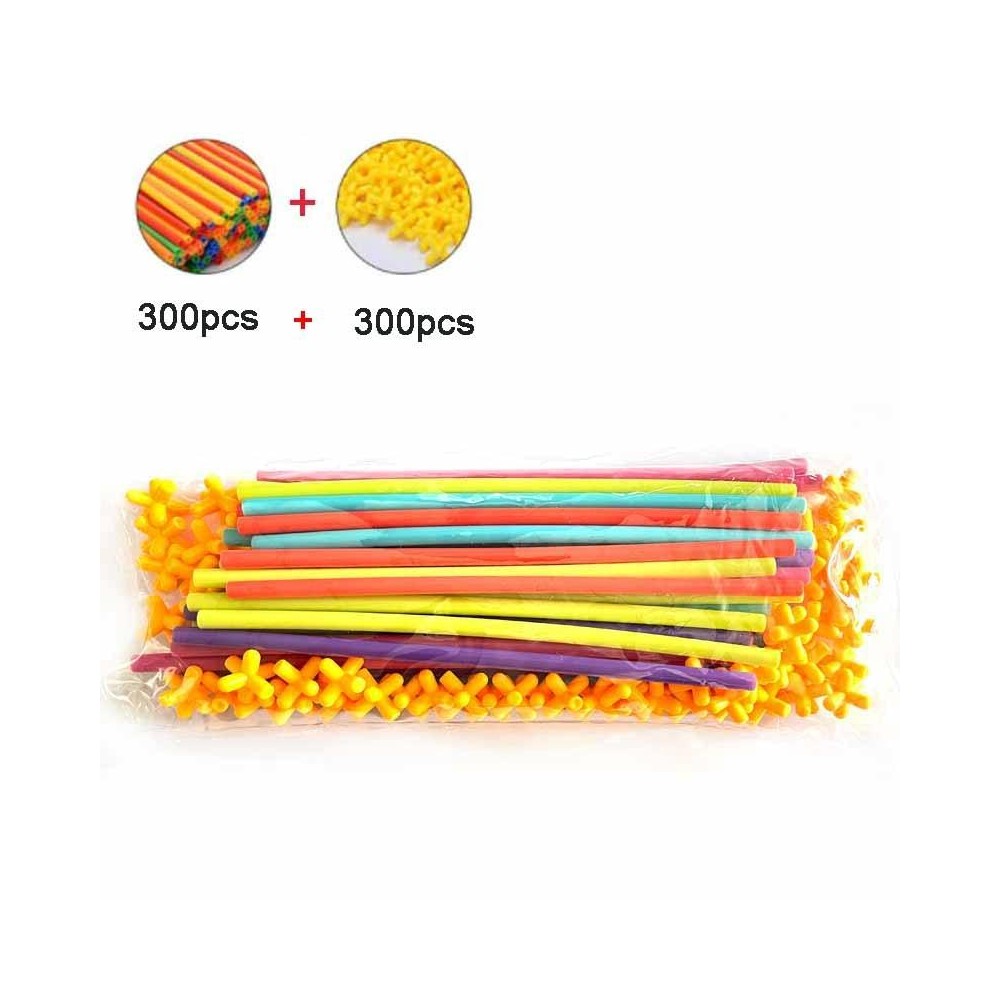 300pcs Pipe+300 Connectors DIY Plastic 4D Straw Building Blocks Joint Funny Development Toys