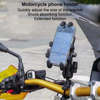 MOTOSLG Crab Motorcycle Phone Clamp Bracket O-Type Rear Mirror Mount with Anti-theft Lock(Black)