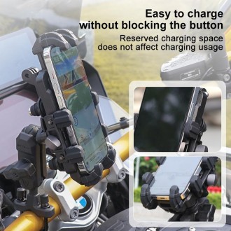 MOTOSLG Crab Motorcycle Phone Clamp Bracket O-Type Rear Mirror Mount with Anti-theft Lock(Black)