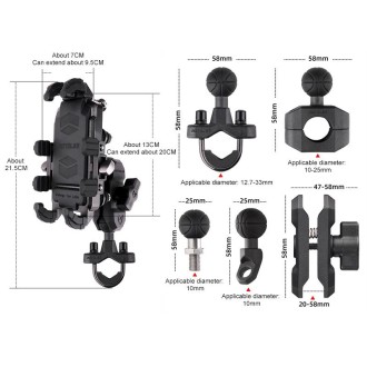 MOTOSLG Crab Motorcycle Phone Clamp Bracket O-Type Rear Mirror Mount with Anti-theft Lock(Black)