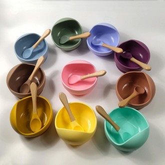 Children Silicone Anti-fall Suction Cup Bowl Training Spoon Food Supplement Bowl Set, Random Color Delivery