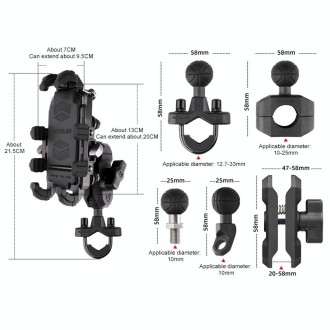 MOTOSLG Crab Motorcycle Phone Clamp Bracket U-Type Headbar Mount(Black)