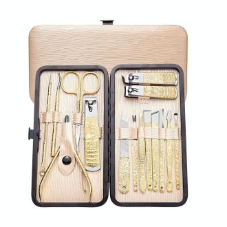 15 PCS/Set Gold Foil Textured Nail Clippers Beauty Tweezers Manicure Kit Tools