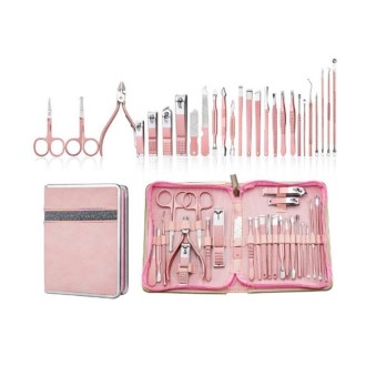 Stainless Steel Nail Clipper Set Beauty Eyebrow Trimmer, Color: 26 PCS/Set Rose Gold