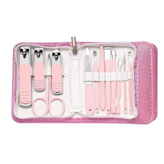 Stainless Steel Nail Clipper Set Beauty Eyebrow Trimmer, Color: 12 PCS/Set (Pink)