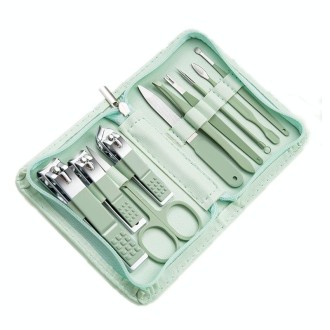 Stainless Steel Nail Clipper Nail Art Tool Set, Color: 10 PCS/Set (Green)