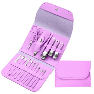 Nail Art Tool Set Nail Clippers Dead Skin Scissors Manicure Tool, Specification: 16 In 1 Purple