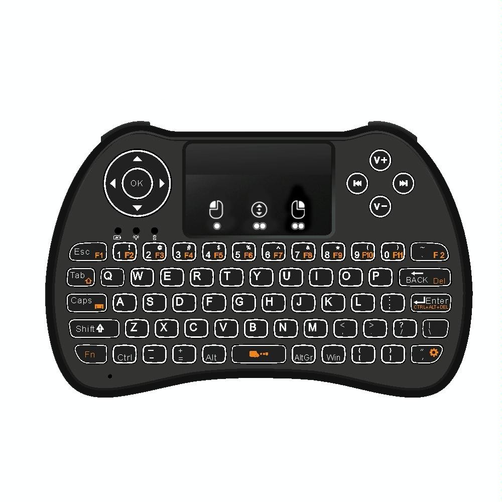 H9 2.4GHz Mini Wireless Air Mouse QWERTY Keyboard with White Backlight & Touchpad for PC, TV(Black)