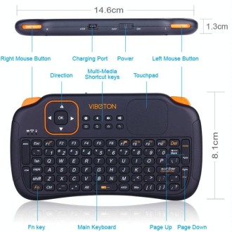 VIBOTON S1 Air Mouse 83-keys QWERTY 2.4GHz Mini Rechargeable Wireless Keyboard with Touchpad for PC, Pad, Android / Google TV Bo