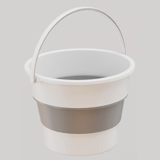 Large 17L Folding Thickened Portable Plastic Bucket Outdoor Fishing Barrel Car Travel Wash Barrel(White Gray)