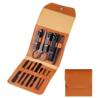 Nail Art Tool Set Nail Clippers Dead Skin Scissors Manicure Tool, Specification: 12 In 1 Coffee 