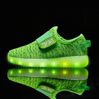 Led Light Luminous Shoes Flying Woven Sports And Leisure Shoes For Children, Size: 30(Green)