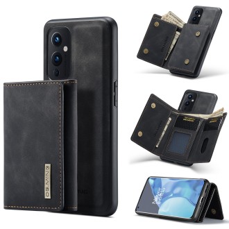 For OnePlus 9 (EU/NA) DG.MING M1 Series 3-Fold Multi Card Wallet  Back Cover Shockproof Case with Holder Function(Black)