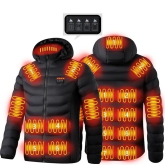 19 Zone 4 Control Black USB Winter Electric Heated Jacket Warm Thermal Jacket, Size: XXXXXXL