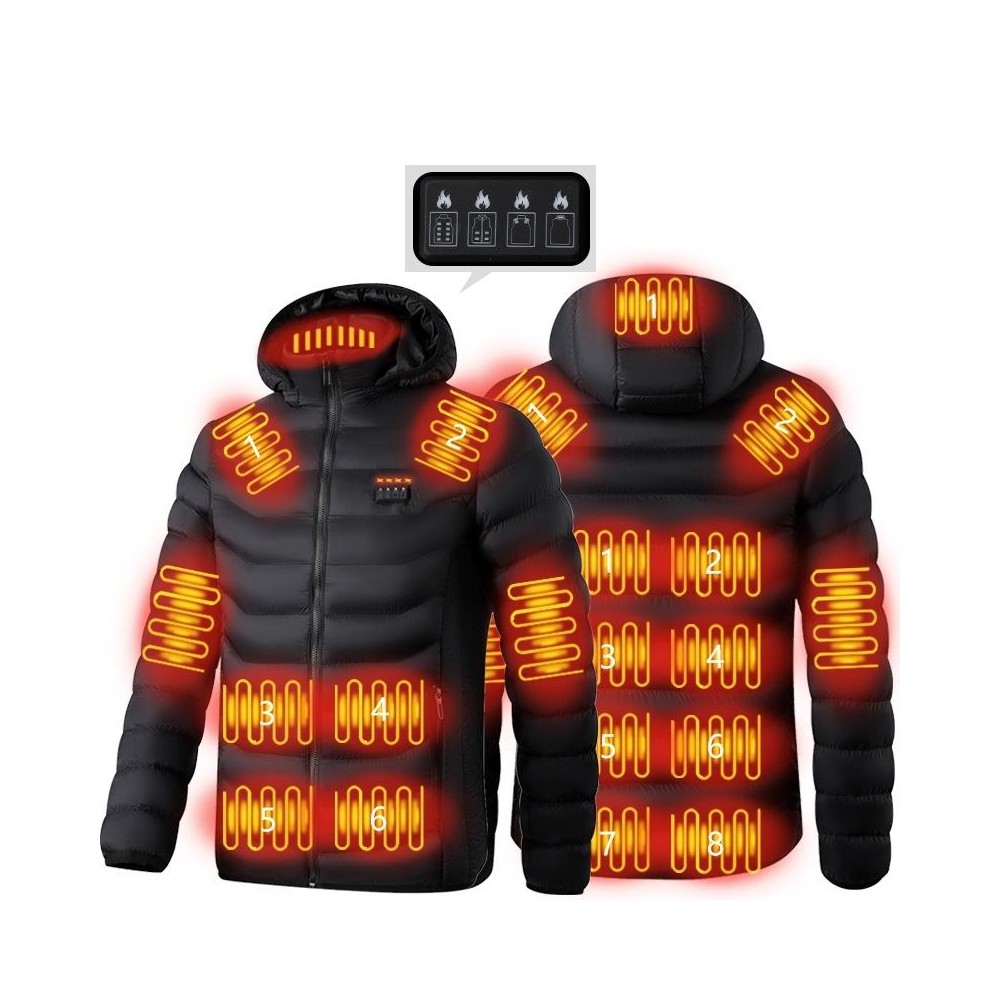 19 Zone 4 Control Black USB Winter Electric Heated Jacket Warm Thermal Jacket, Size: XXXXXXL