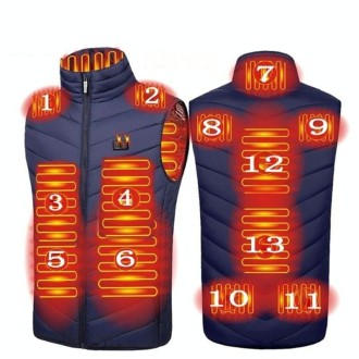 13  Area Double Control  Blue USB Electric Heating Undershirt Intelligent Warm Vest(4XL)