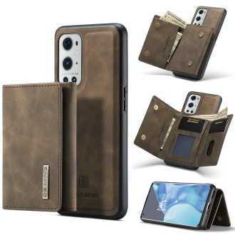 For OnePlus 9 Pro DG.MING M1 Series 3-Fold Multi Card Wallet  Back Cover Shockproof Case with Holder Function(Coffee)