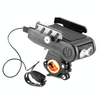 BG-2021 Bicycle Front Light 4 In 1 Mobile Phone Holder Horn Light Mountain Bike Front Light, Colour: 2400 MAH Black