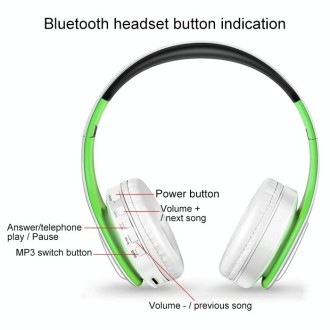 LPT660 Wireless Folding Sports Stereo Music Bluetooth Phones Earphones Support TF Card (Green)