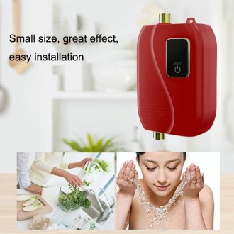 Instant Water Heater Mini Kitchen Quick Heater Household Hand Washing Water Heater EU  Plug(Brick Red)