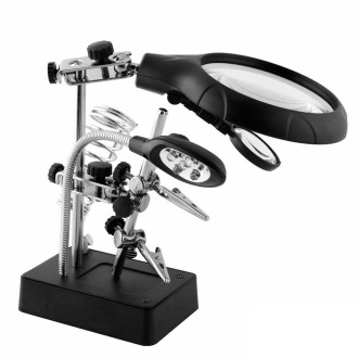 5 LED Auxiliary Clip Magnifier AC/DC Interchangeable with Soldering Stand & Two Magnifier(Silver)