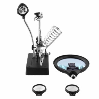 5 LED Auxiliary Clip Magnifier AC/DC Interchangeable with Soldering Stand & Two Magnifier(Silver)