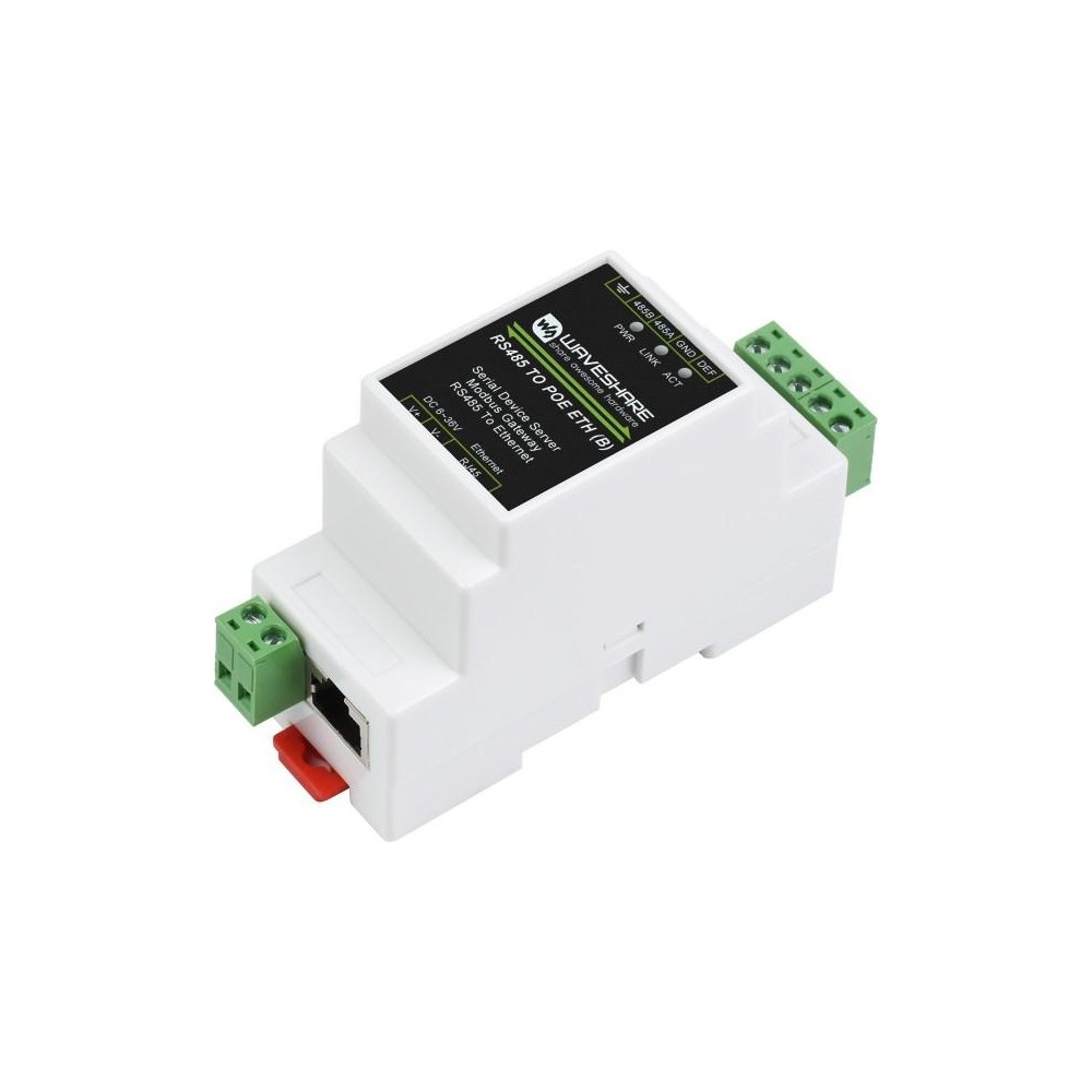 Waveshare Din Rail RS485 to RJ45 Serial Server with POE Function