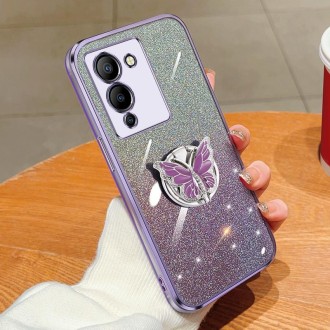 For Infinix Note 12 G96 Plated Gradient Glitter Butterfly Holder TPU Phone Case(Purple)