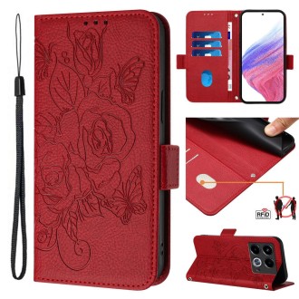 For Infinix Note 40 5G Embossed Rose RFID Anti-theft Leather Phone Case(Red)