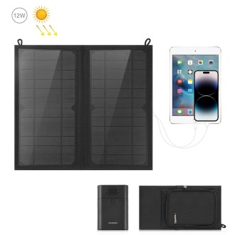 HAWEEL 12W 2 Panels Foldable Solar Panel Charger Bag with 5V / 3.1A Max Dual USB Ports, Support QC3.0 and AFC