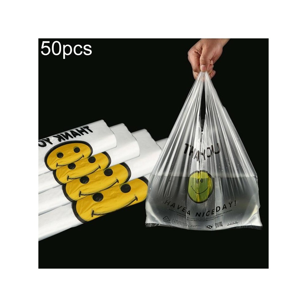 50pcs / Roll 3C Transparent Smiley Plastic Bag Shopping Bag Packaging Bag, Size: 24x40cm