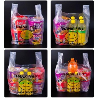 50pcs / Roll 3C Transparent Smiley Plastic Bag Shopping Bag Packaging Bag, Size: 22x35cm