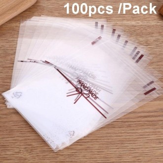 100pcs /Pack 15x15cm White Lace Bow Biscuit Self-Adhesive Bags Baking Packaging