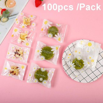 100pcs /Pack 9x11.5cm Daisy Pattern Cookie Packaging Bags Snack Machine Sealable Bags