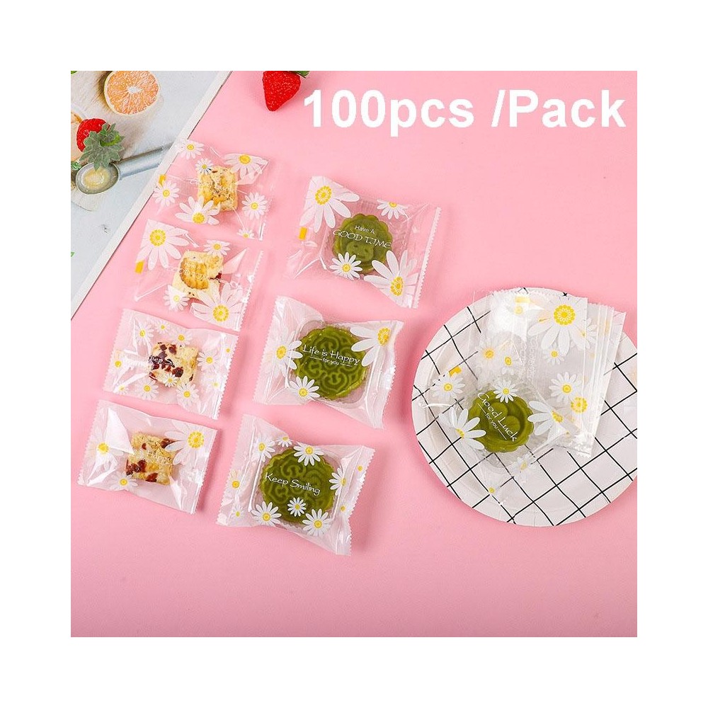 100pcs /Pack 10x13.5cm Daisy Pattern Cookie Packaging Bags Snack Machine Sealable Bags