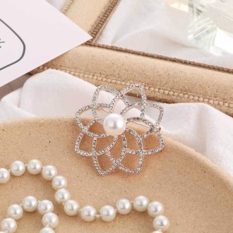 Alloy Diamond Double Flower Brooches Temperament Wild Clothes Pin(B07343)