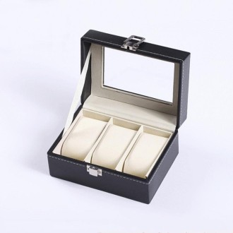 3 Bit PU Leather Watch Storage Box Display Box(Black)