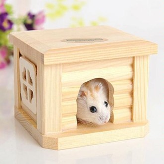 Pet Flat Roof Wooden House Hut Pets Cage for Small Animal Rabbit Hamster