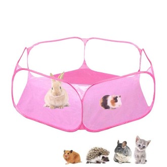 Portable Small Animal Game Fence Folding Outdoor Interior Pet Tent(Pink Opp Bag)