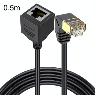 Down Bend 0.5m Cat 8 10G Transmission RJ45 Male To Female Computer Network Cable Extension Cable(Black)