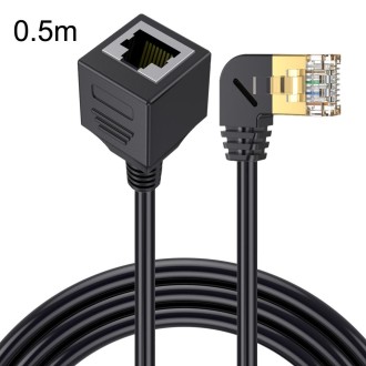 Left Bend 0.5m Cat 8 10G Transmission RJ45 Male To Female Computer Network Cable Extension Cable(Black)