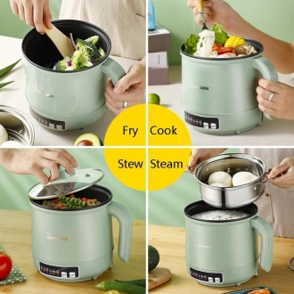 Multi-Function Electric-Cooker Mini Dormitory Student Cooking Rice Stir Frying Non-Stick Pot, 110V US Plug, Colour: Green Manual