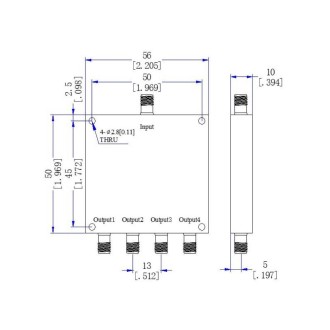 2000~6000MHz SMA 1 To 4 Microstrip Power Splitter