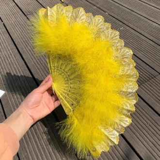 Vintage Style Flapper Hand Fan Embroidered Flower Marabou Feather Fan(Yellow)