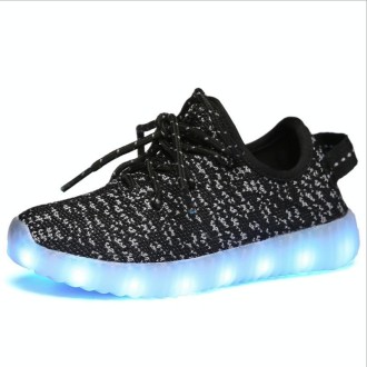 Low-Cut LED Colorful Fluorescent USB Charging Lace-Up Luminous Shoes For Children, Size: 37(Black)